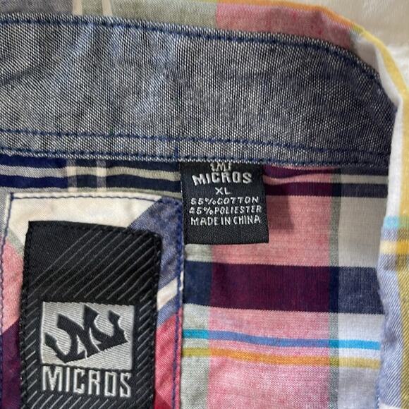Micros Red/Blue Plaid Snap Button Long Sleeve Shirt Size XL - Picture 4 of 4